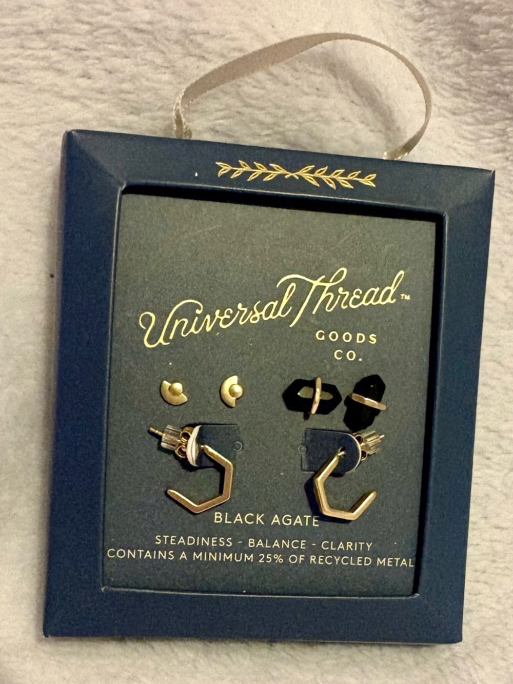 Universal Thread Gold and Black Agate Earring Set